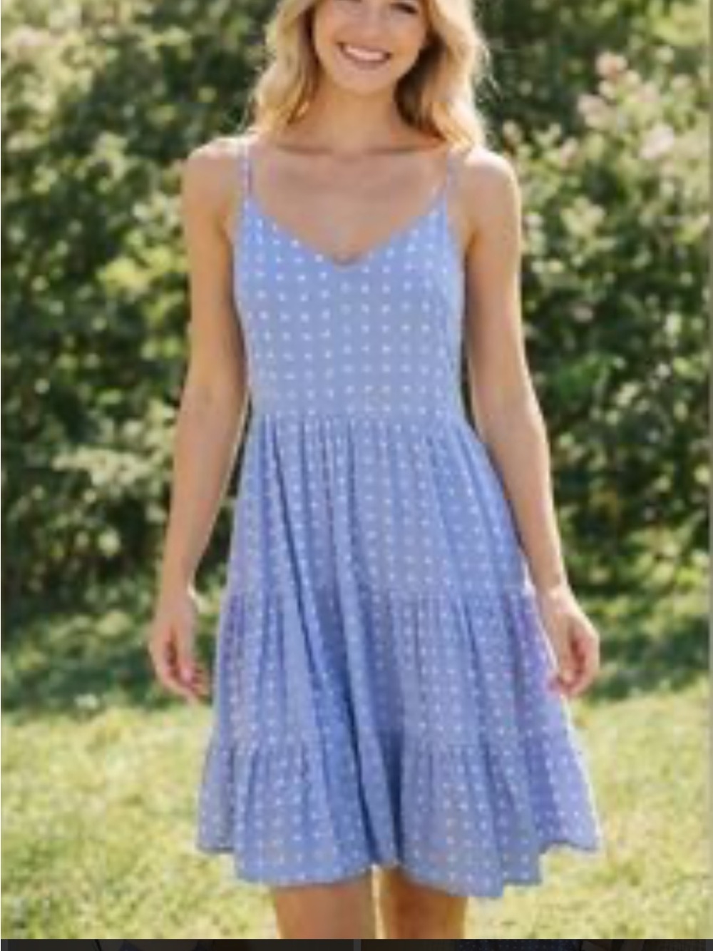 Monteau Light Blue Polka Dot Tiered Dress